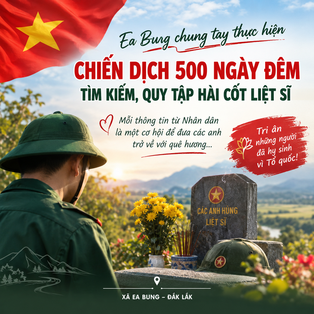 Ea Bung chung tay thực hiện Chiến dịch 500 ngày đêm tìm kiếm, quy tập hài cốt liệt sĩ