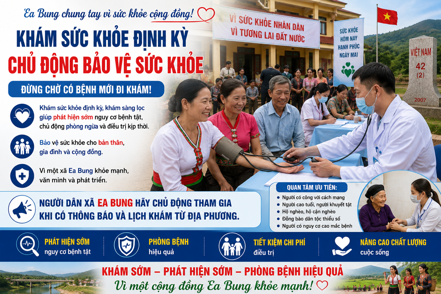 Ea Bung đẩy mạnh tuyên truyền, vận động Nhân dân tham gia khám sức khỏe định kỳ và khám sàng lọc
