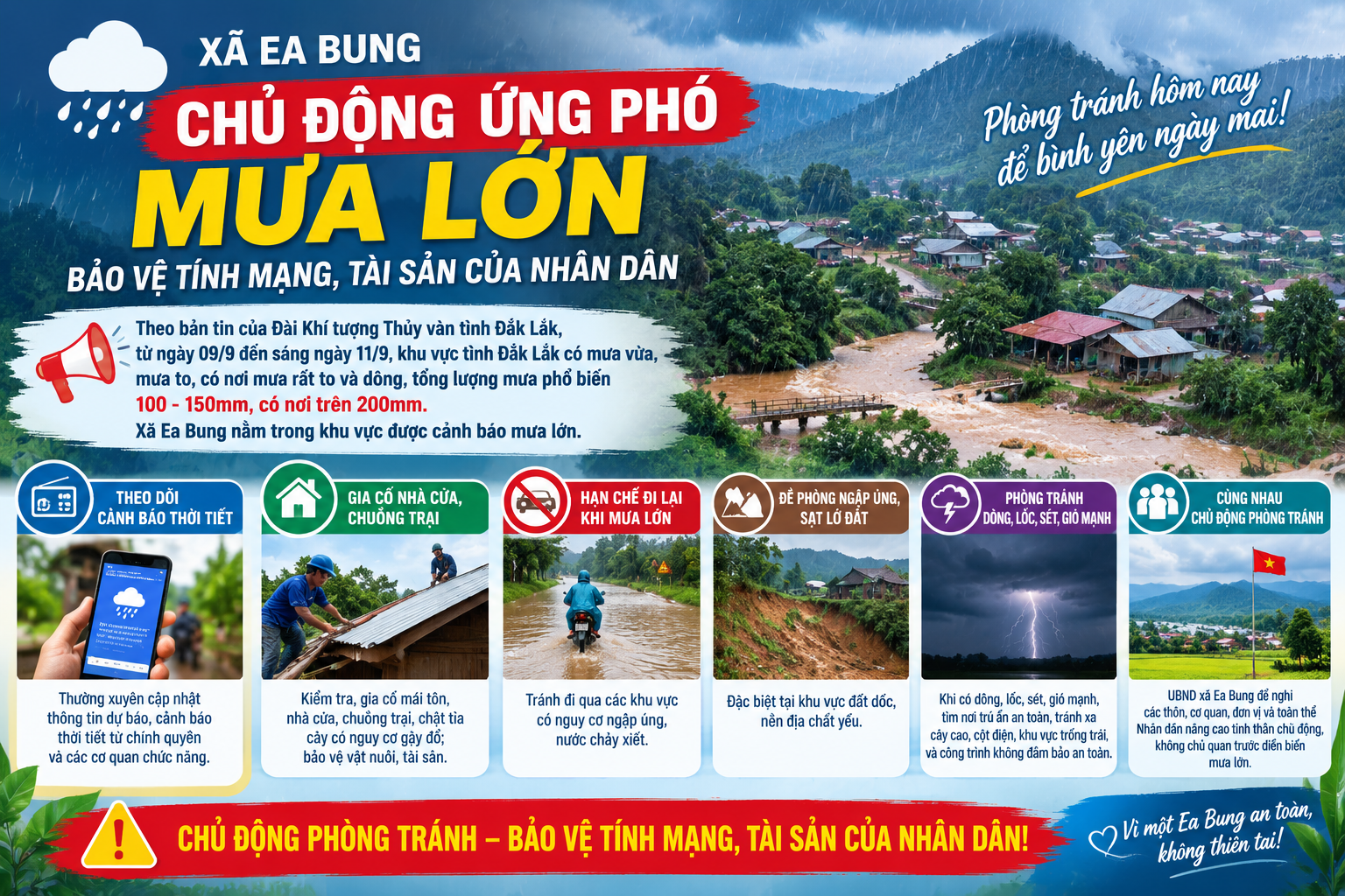 Ea Bung chủ động phòng tránh mưa lớn, dông và các hiện tượng thời tiết nguy hiểm