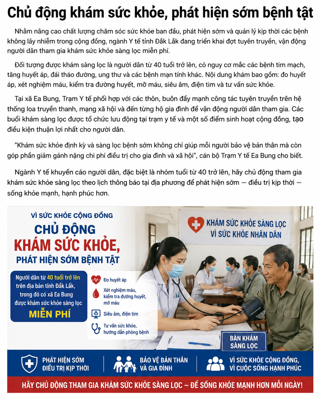 Chủ động khám sức khỏe, phát hiện sớm bệnh tật